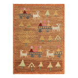 Burano Hand Knotted Wool Geometric Area Rug in Beige, Brown, Rust