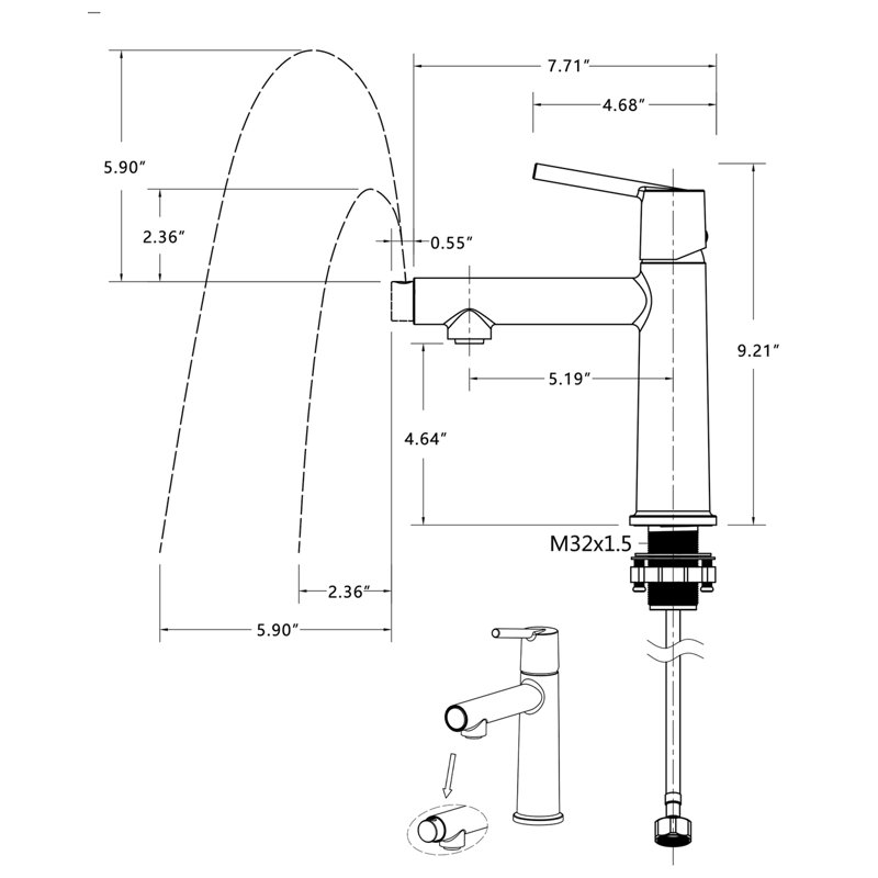 Robinet de salle de bain à poignée simple, surface anti-rayures et aérateur écoénergétique pour une performance durable