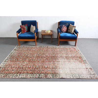 Tapis turc rétro Anatolian - motif floral brun pour le salon ou le salon