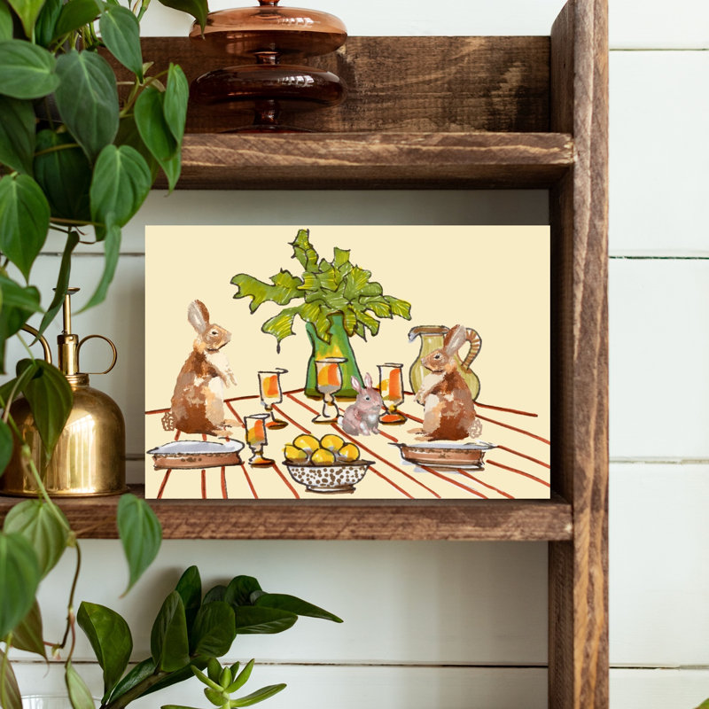 Whimsical Bunny Dinner by Breanna Megan Studio - Wrapped Canvas Print, 30.48 cm H x 45.72 cm W