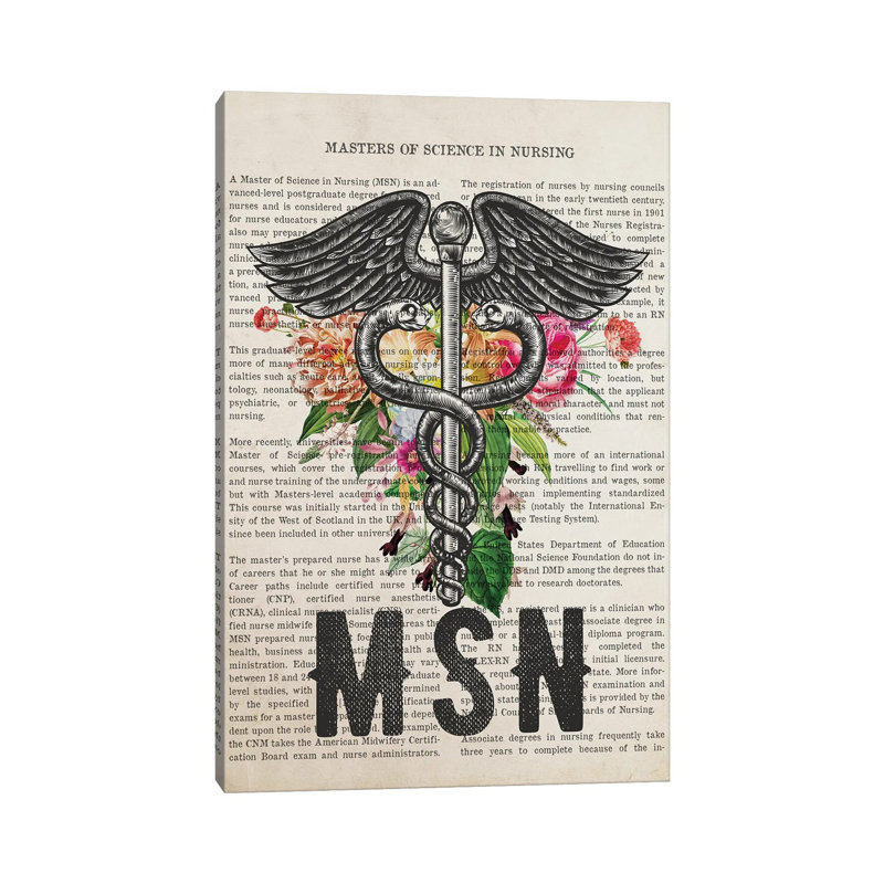MSN, Masters Of Science In Nursing With Flowers by Aged Pixel - Wrapped Canvas Print, 66.04 cm H x 45.72 cm W x 1.91 cm D