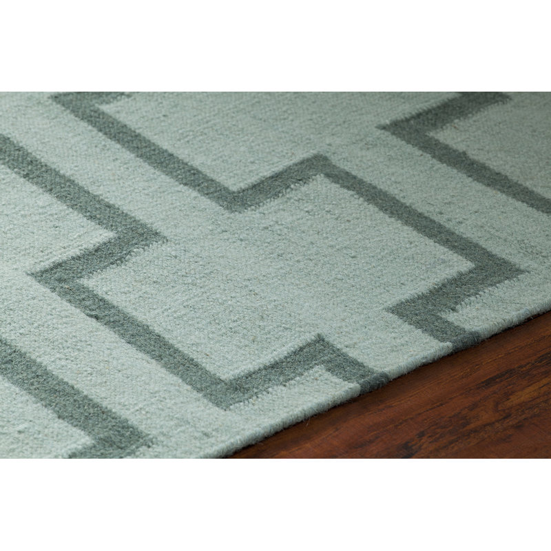 Clavelle Authentic Handmade Green Reversible Geometric Wool Flatweave Indoor Area Rug, 5' x 7'