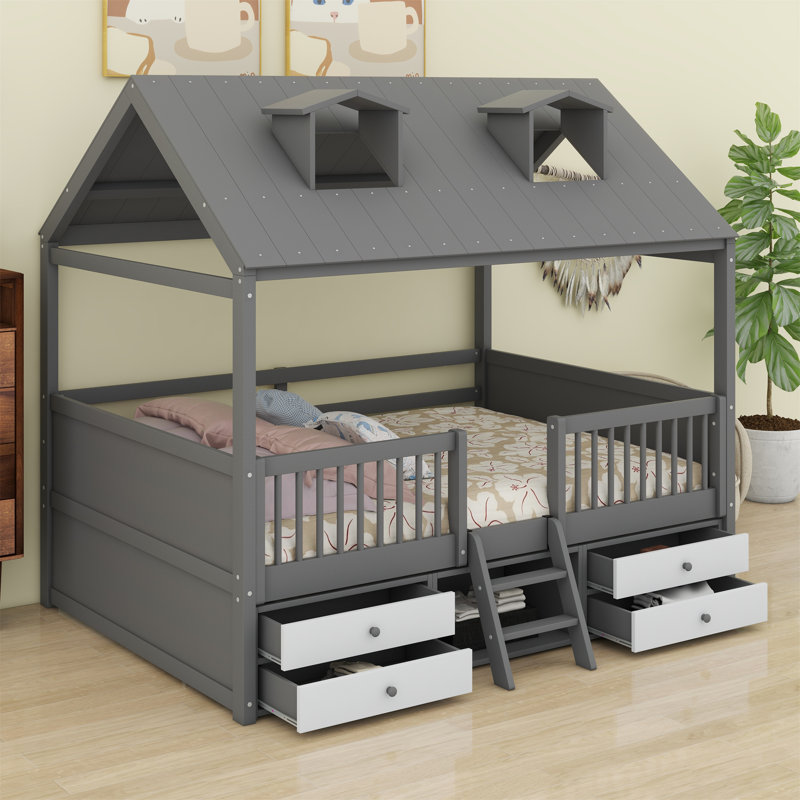 Lit avec rangement Bomera House, Gris