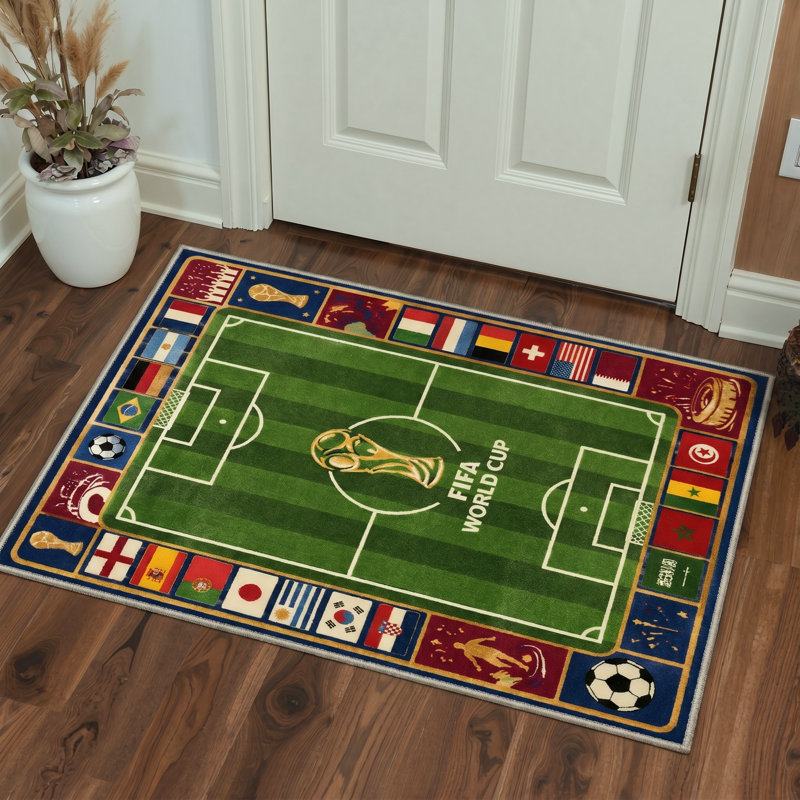 Avalon Modern Machine Washable Football Pitch / Sage Indoor Area Rug With Non-Slip Backing, Rectangle 8' x 10'