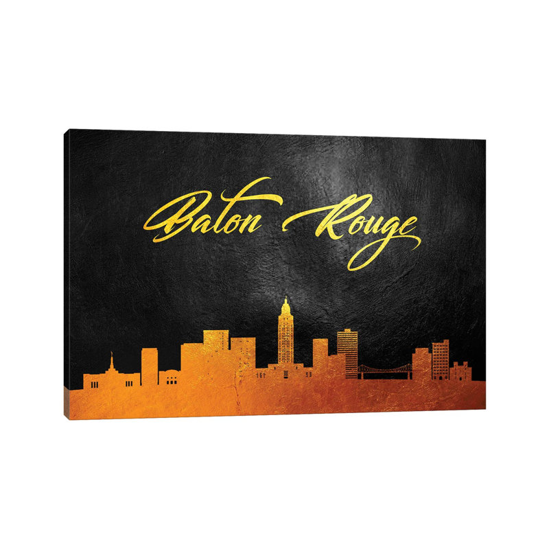 Baton Rouge Louisiana Gold Skyline 1 Piece Wrapped Canvas Wall Art, 30.48 cm H x 45.72 cm W
