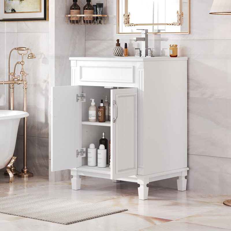 Meuble-lavabo 24 po avec lavabo supérieur, Blanc / argenté