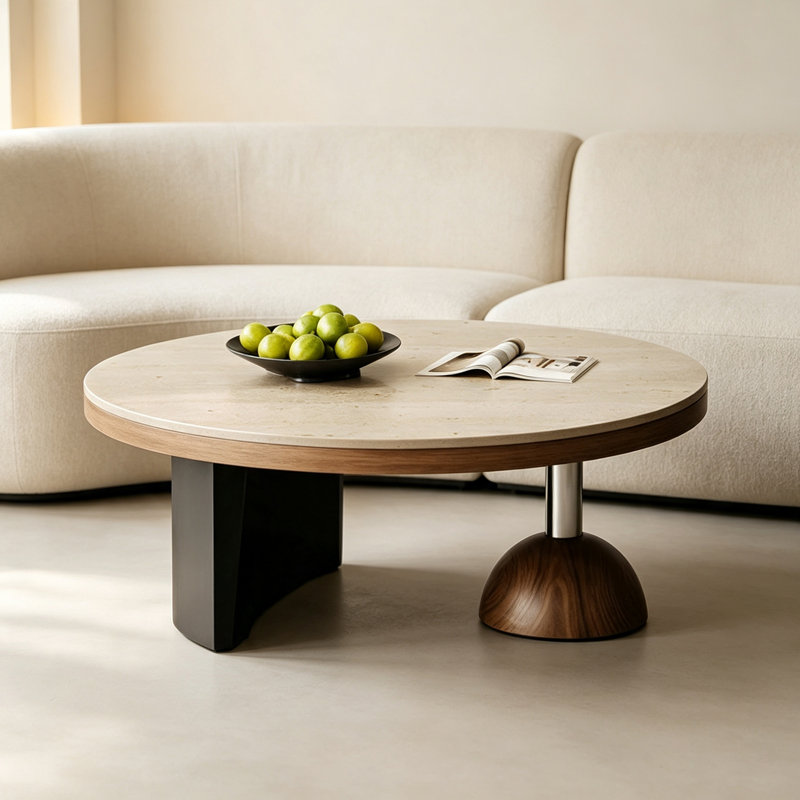 Table basse Minimalist, H 12,59 po x l 35,43 po x P 35,43 po, Brun clair, Marbre