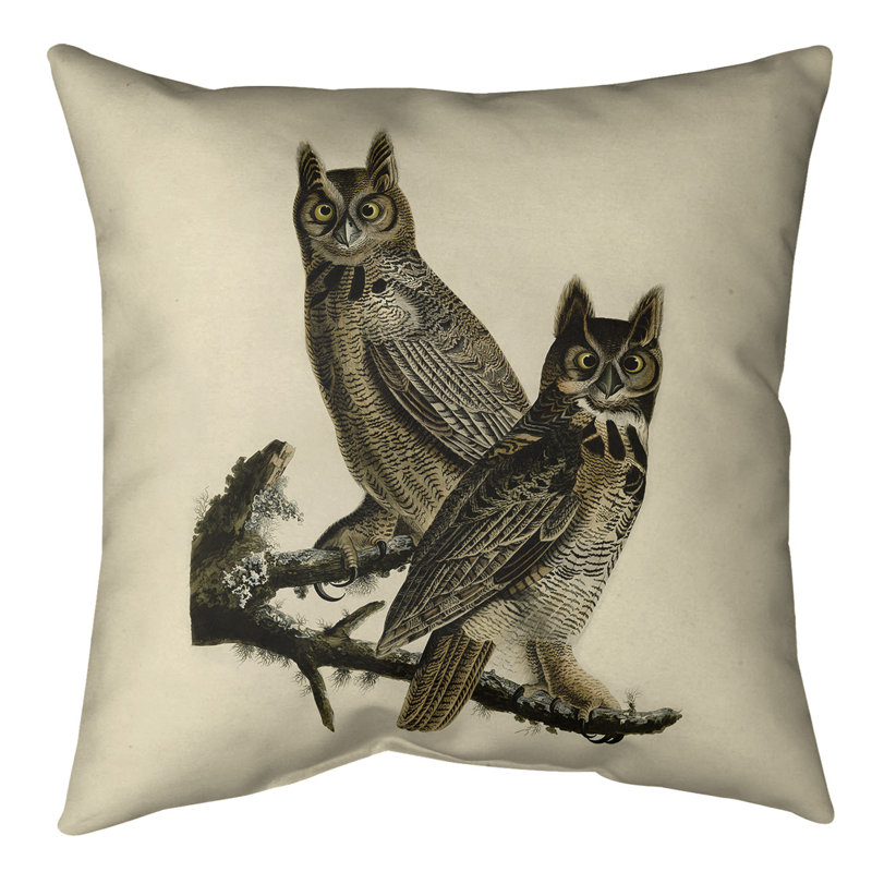 Coussin décoratif hibou magnifiquement corned, 14 po x 14 po, Sergé de coton