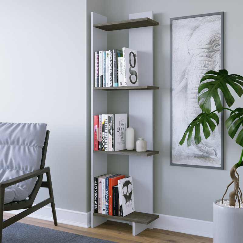Rodney Bookcase Corner Bookcase, White-Dark Coffee