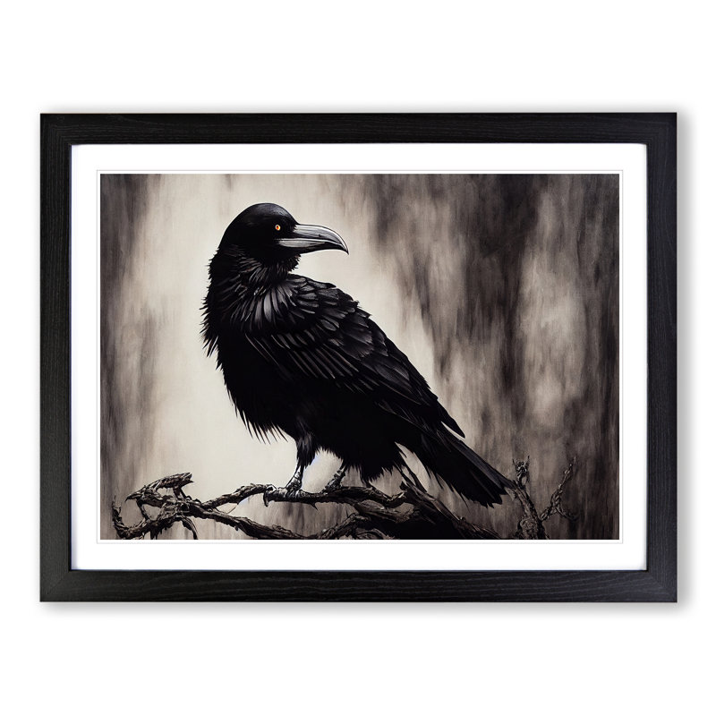 XH1022-9503X Unreal Raven Bird - Single Picture Frame Print, Black Framed, 46cm H x 64cm W x 2cm D