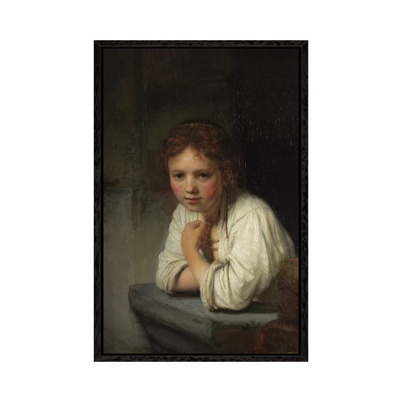 Girl At A Window, 1645 by Rembrandt Van Rijn - Painting on Canvas, 66.04cm H x 45.72cm W x 3.81cm D, Black Framed