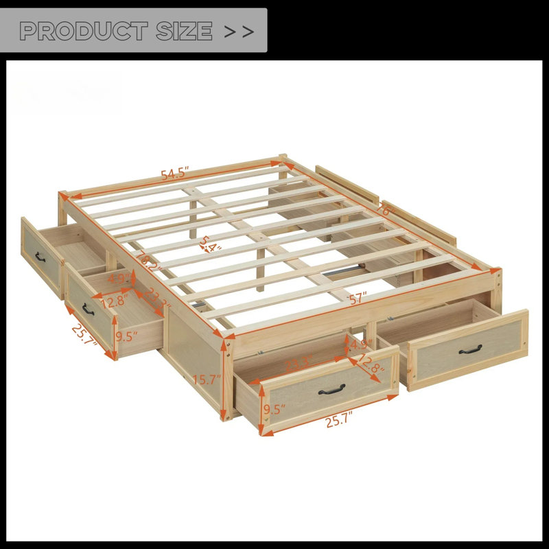  Platform Bed with 6 Storage Drawers - Modern Low-Profile Design & 350 lbs Capacity, Full, Brown