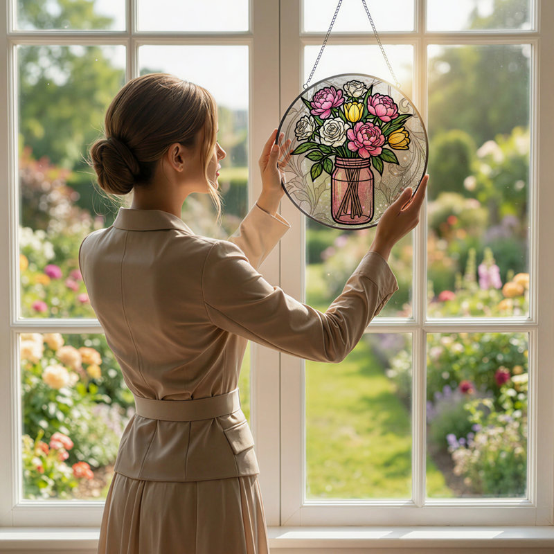 Vitrail de vitrail floral 7,8 "H, H 7,8 po x l 7,8 po