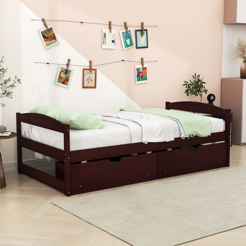 Lit plateforme simple avec rangement et tiroirs, Espresso