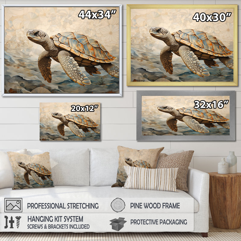 Minimalisme, tortue aventure I sur toile, Cadre flottant noir, 12" H x 20" W