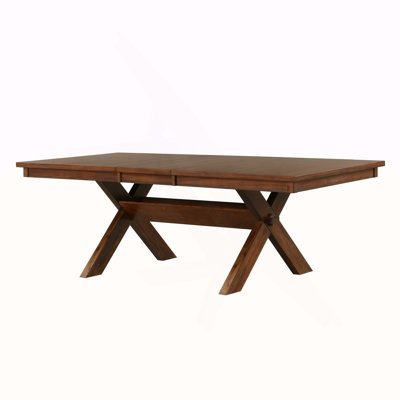 Karven Wood Trestle Extendable Dining Table with Leaf, Dark Hazelnut