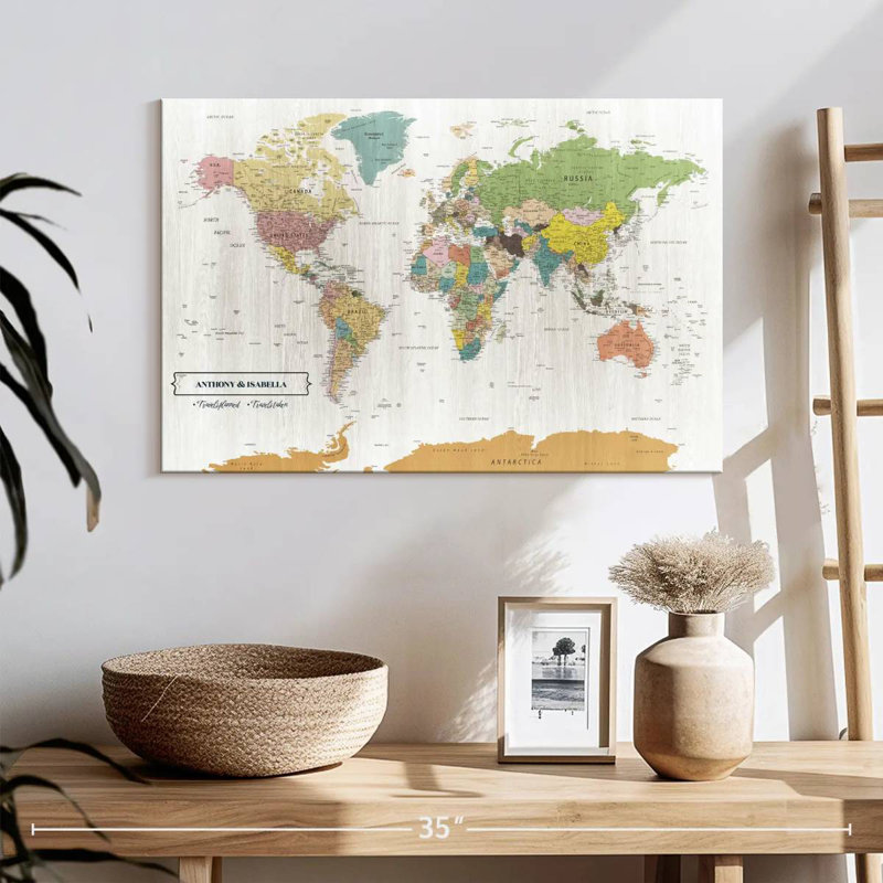 Carte du monde personnalisée avec punaise, H 16 po x l 24 po, Oui