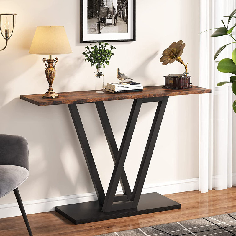 Igikpak 110cm Console Table, Rustic Brown, Black