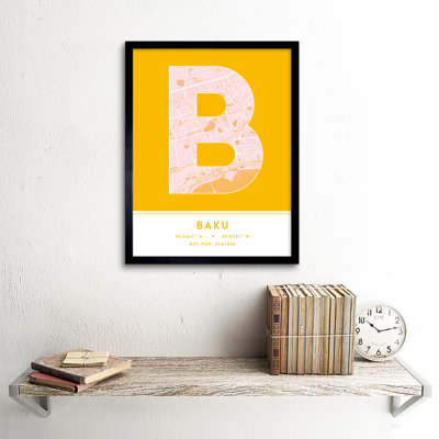 Baku City Map Baku Yellow - Single Picture Frame Typography
