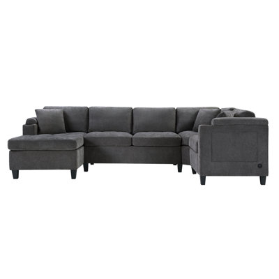 Modern U-Shaped Sectional Sofa 115.7" Corner Sectional Living Room Couch Oversized Sectional With With Built-In Cup Holders, Storage Space And USB Ports For Living Room, Grey