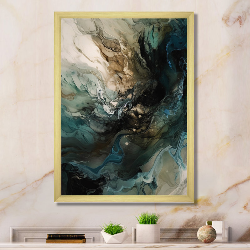 «Green World Inner Worlds of Marble I» sur toile, H 44 po x l 34 po x P 1,5 po, Encadrement doré