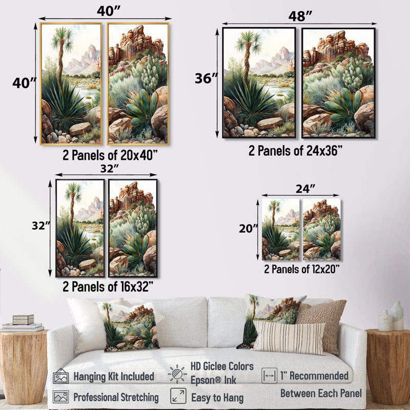 Arizona Desert Cactus II - Paysages, décoration murale occidentale, 2 pièces, H 40 po x l 40 po, Blanc
