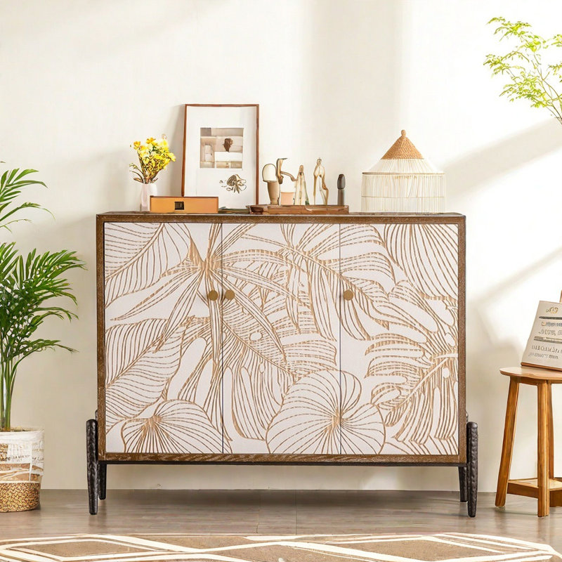 Retro Hand-carved Solid Wood Accent Cabinet