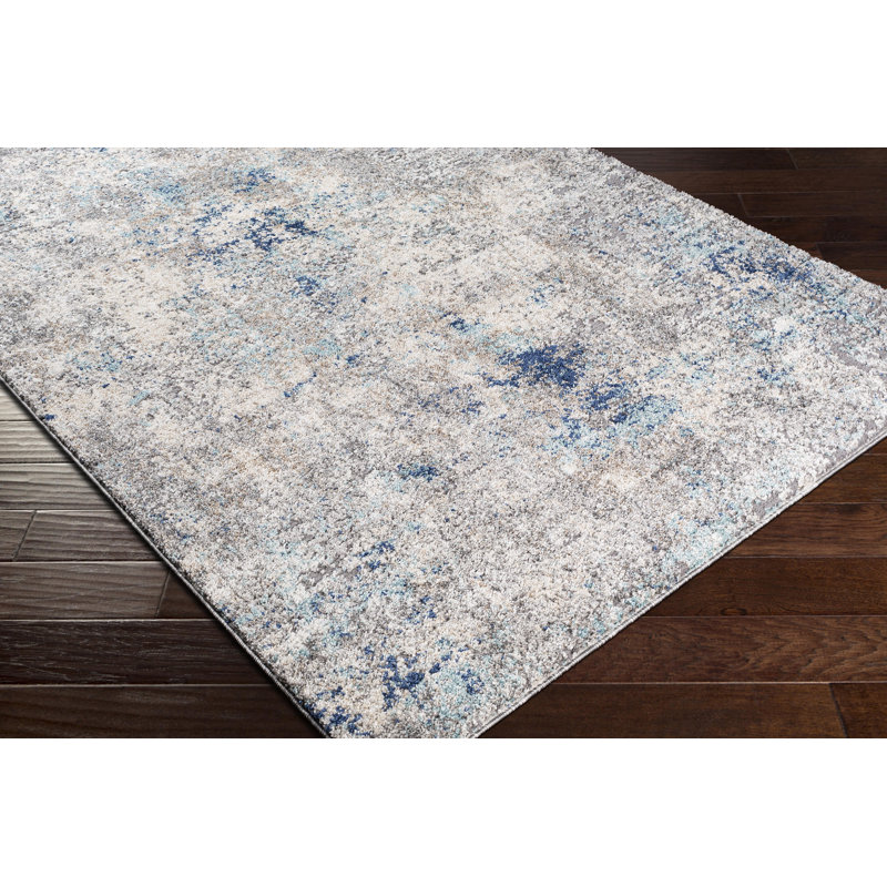 Tapis abstrait bleu / gris Aderyn, Rectangle 6 pi 7 po x 9 pi