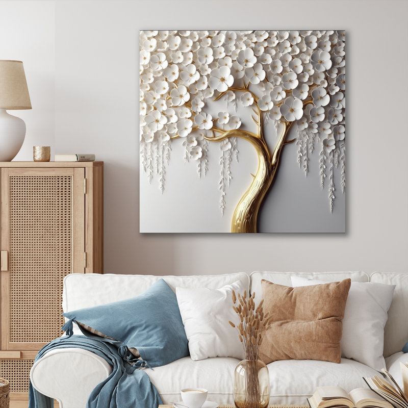 Orchidée blanche Garden of Branches II - Décoration murale florale en métal, H 16 po x l 16 po x P 1 po