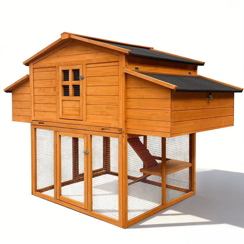 Chicken House For Outdoor With Two Nesting Box, Leakproof Pull-On Tray, And UV-Resistant Roof Panel