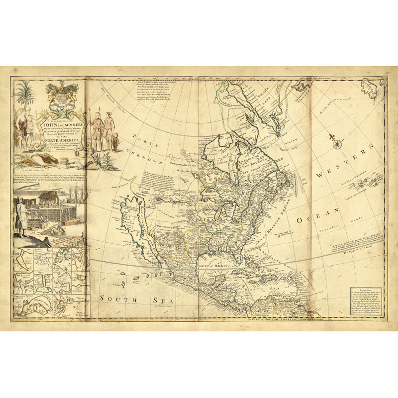 Antique Map Of America I - No Frame Print on Canvas, 30cm H x 46cm W x 3.8cm D