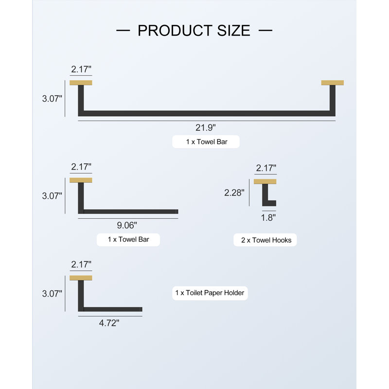 Axis 5 -Piece Decorative Bathroom Hardware Set Towel Bar, TP Holder, Robe Hook Included, Brushed Gold/Matte Black