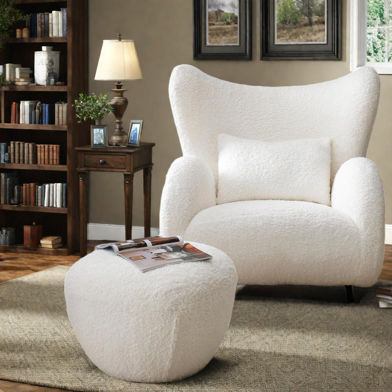 Chaises d'appoint confortables, ensemble à oreilles en bois et tissu en peluche pour la chambre à coucher