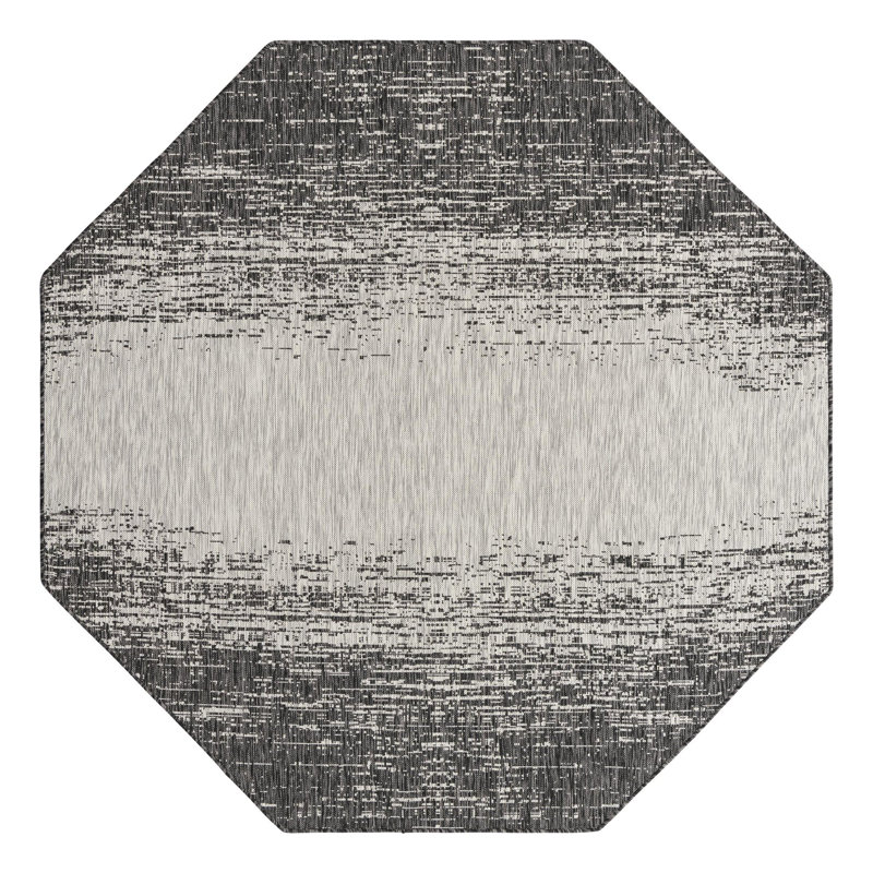 Pindall Charcoal Gray/Gray Indoor/Outdoor Rug, Octagon 7'10" x 7'10"