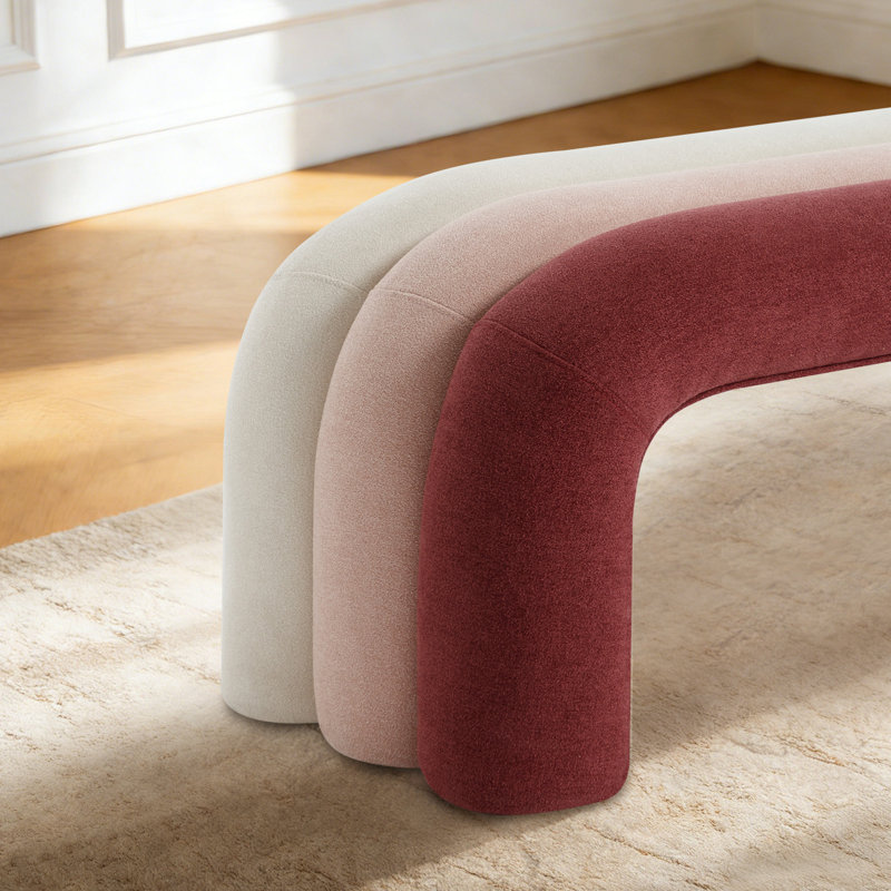 46.5"W Ombre Upholstered Boucle Waterfall Bench, Pink
