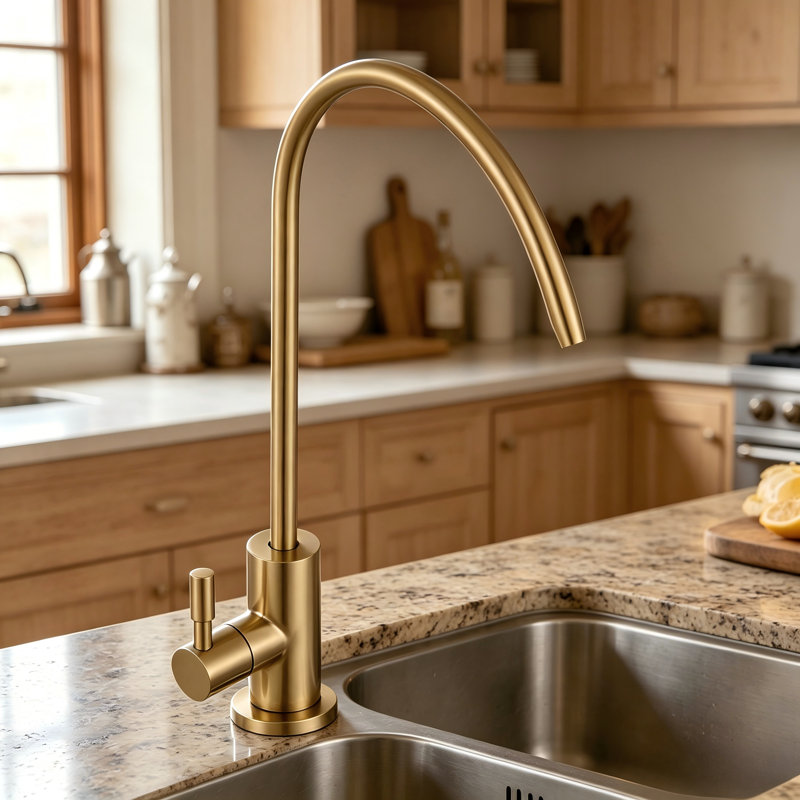 Robinet purificateur d'eau de luxe léger en or brossé - sans plomb, coffre-fort, noyau en laiton massif; Résistant à l'eau, résistant à la rouille et polyvalent pour de multiples réglages.