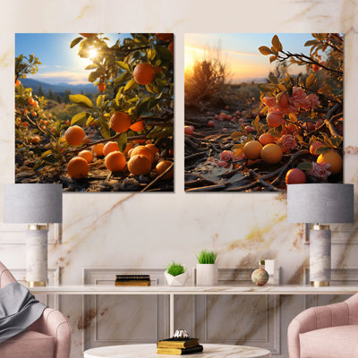 Fruits, agrumes, sérénité, calme et oranges I - fruits, art mural sur toile, ensemble de 2