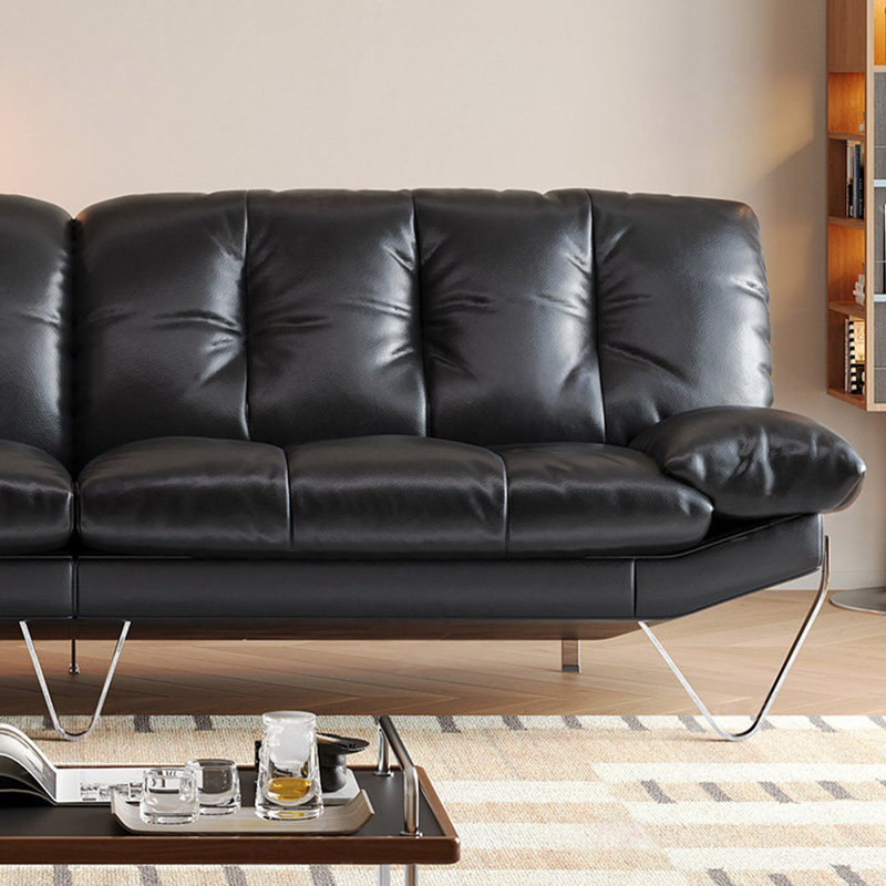 Canapé modulaire noir en cuir véritable, L 110,24 po