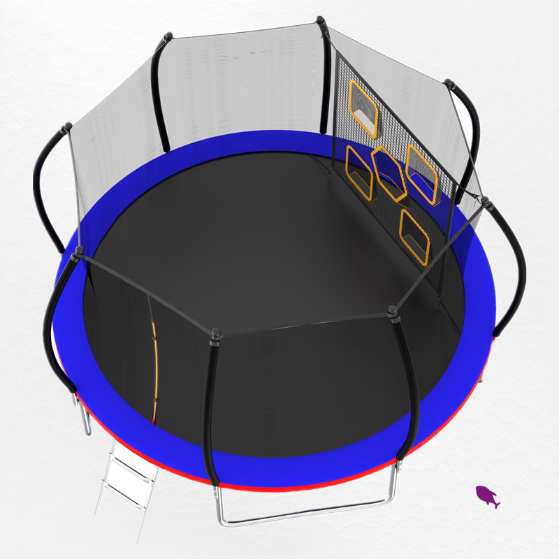 Trampoline de cour arrière ronde de 14 pi avec enceinte sécuritaire, Bleu/rouge