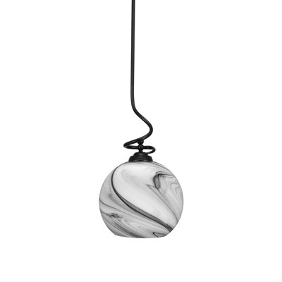Luminaire suspendu Capri de couleur noir mat avec verre tourbillon onyx de 11,75 po
