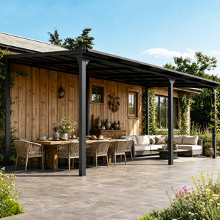 Belmont Lean To Outdoor Patio Gazebo With Steel Slope Roof,EROMMY Hardtop Wall Mounted Metal Frame Pavilion