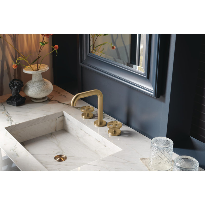 Litze® Widespread Lavatory Faucet With High Spout, Wheel Handle, Luxe Gold, 1.5 GPM