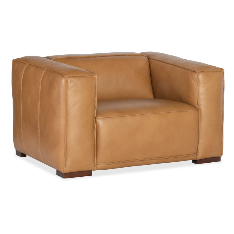 Zen Caramel Leather Accent Chair with Dark Wood Feet