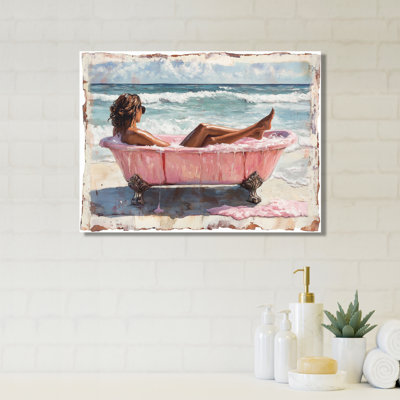 Woman In A Bathtub On Palm Beach II - Bathroom Framed Art