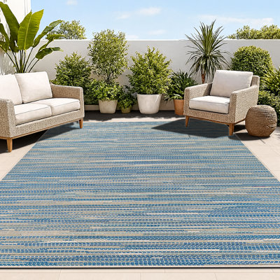 Victorine Striped Sand Azure Turquoise Indoor Outdoor Area Rug