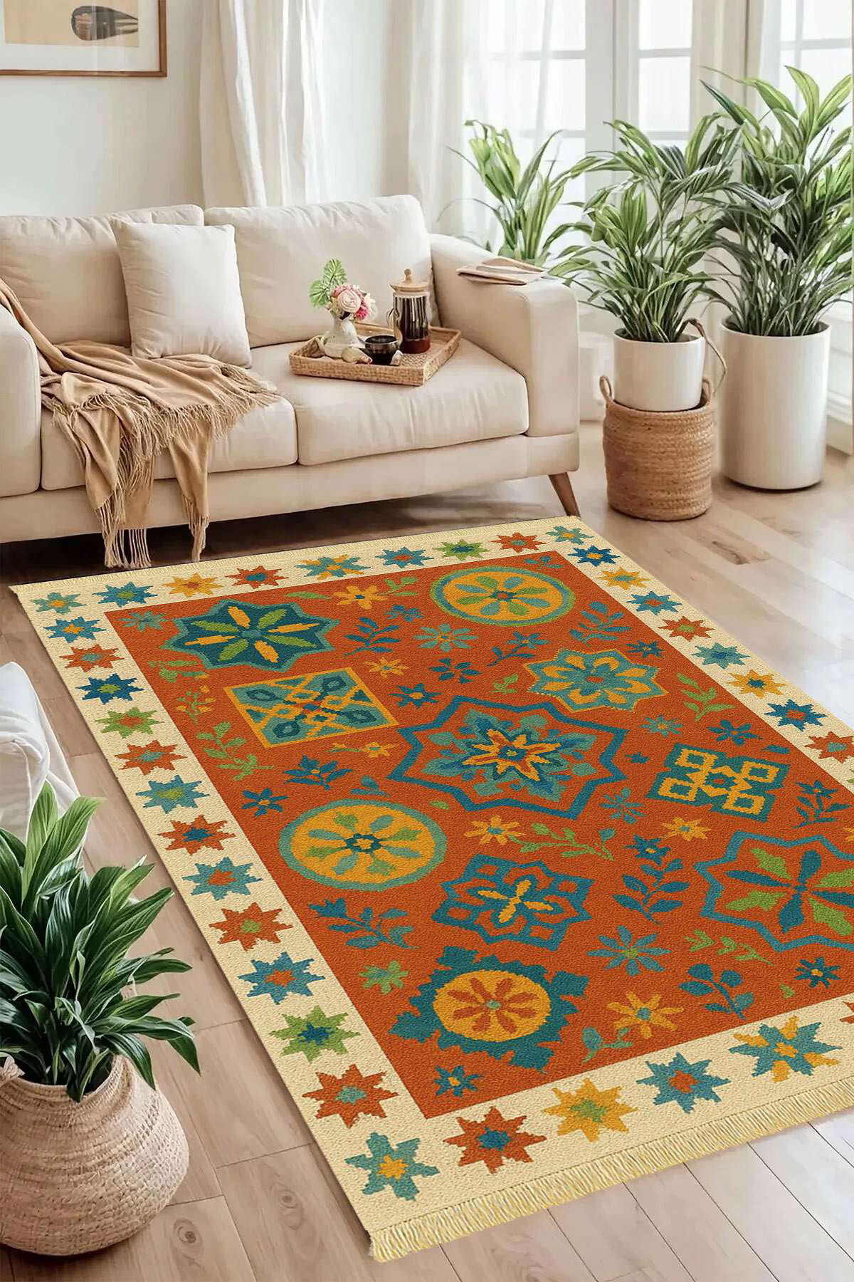 Dakota Fields Southwest Tile Border Area Rug | Wayfair