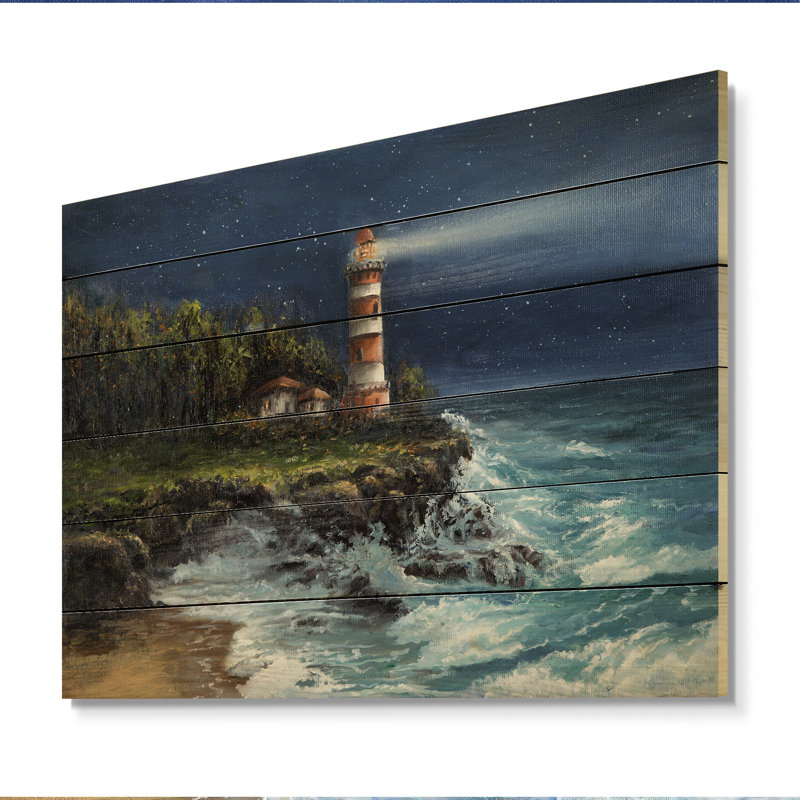 Phare de nuit - décoration murale nautique et côtière en bois, H 30 po x l 40 po x P 1 po