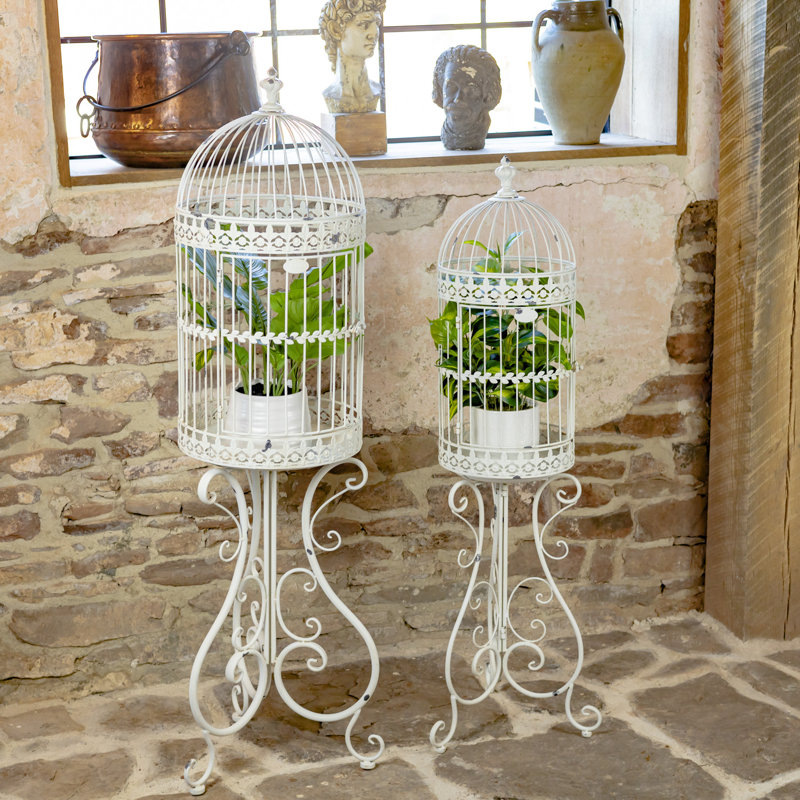 Jardinière en fer deux pièces avec support Kubra, Blanc