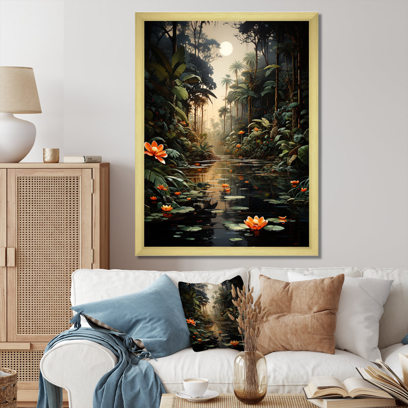 Jungle of Amazonian Dream 2 - Art mural jungle, Cadre photo doré simple, H 20 po x l 12 po x P 1 po