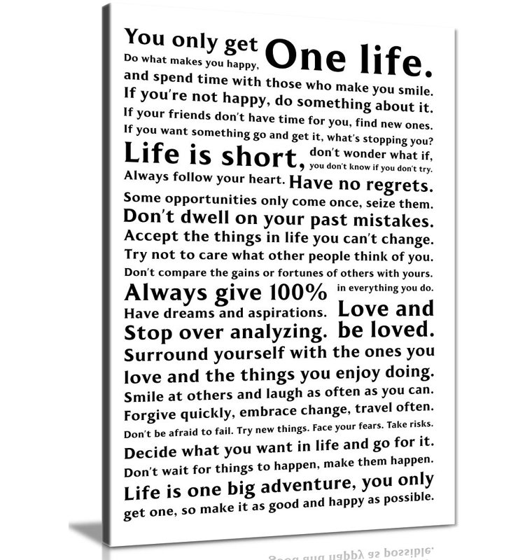 Life Manifesto White Quote - Wrapped Canvas Print, 31cm H x 20cm W